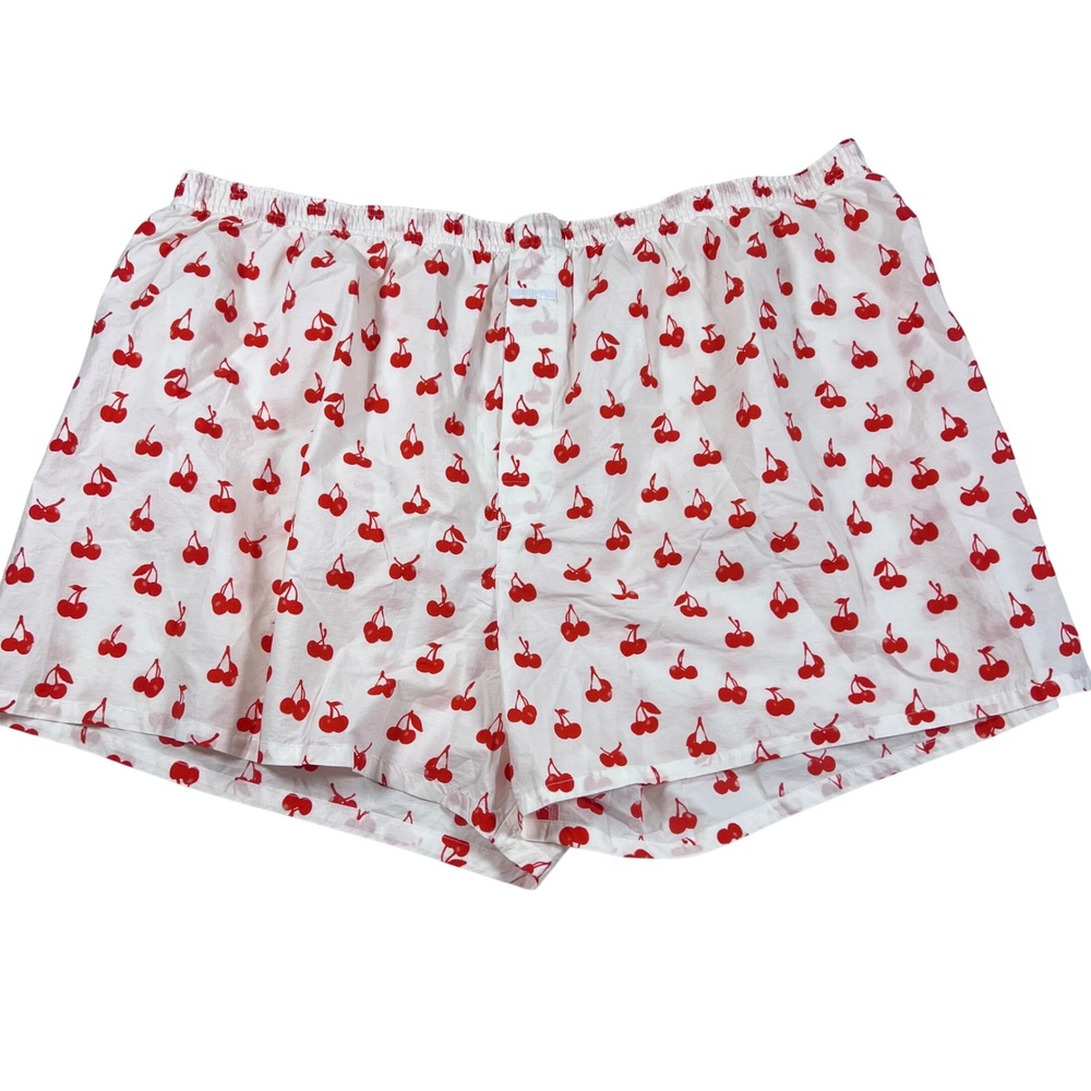 SKIMS Cherry Print Cotton Poplin Sleep Shorts White Red‎ Plus Size 4X NWOT - Picture 3 of 12